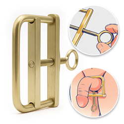 Esmagador de Test�culos BDSM em A�o Inoxid�vel em vista lateral com diagrama de uso