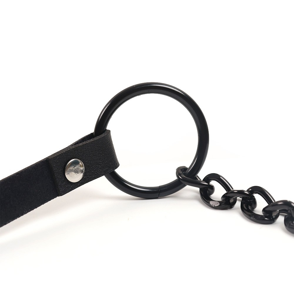 Coleira Social Choker em PU e Metade Metal com Argola, Corrente e Mosquetão Preta | Foto 04