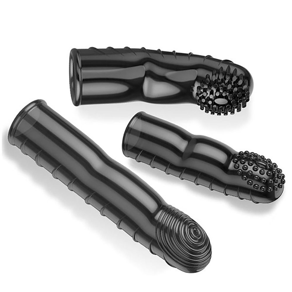 Kit com 3 Dedeiras e 1 Micro Vibrador em Silicone Fum� | Foto 02