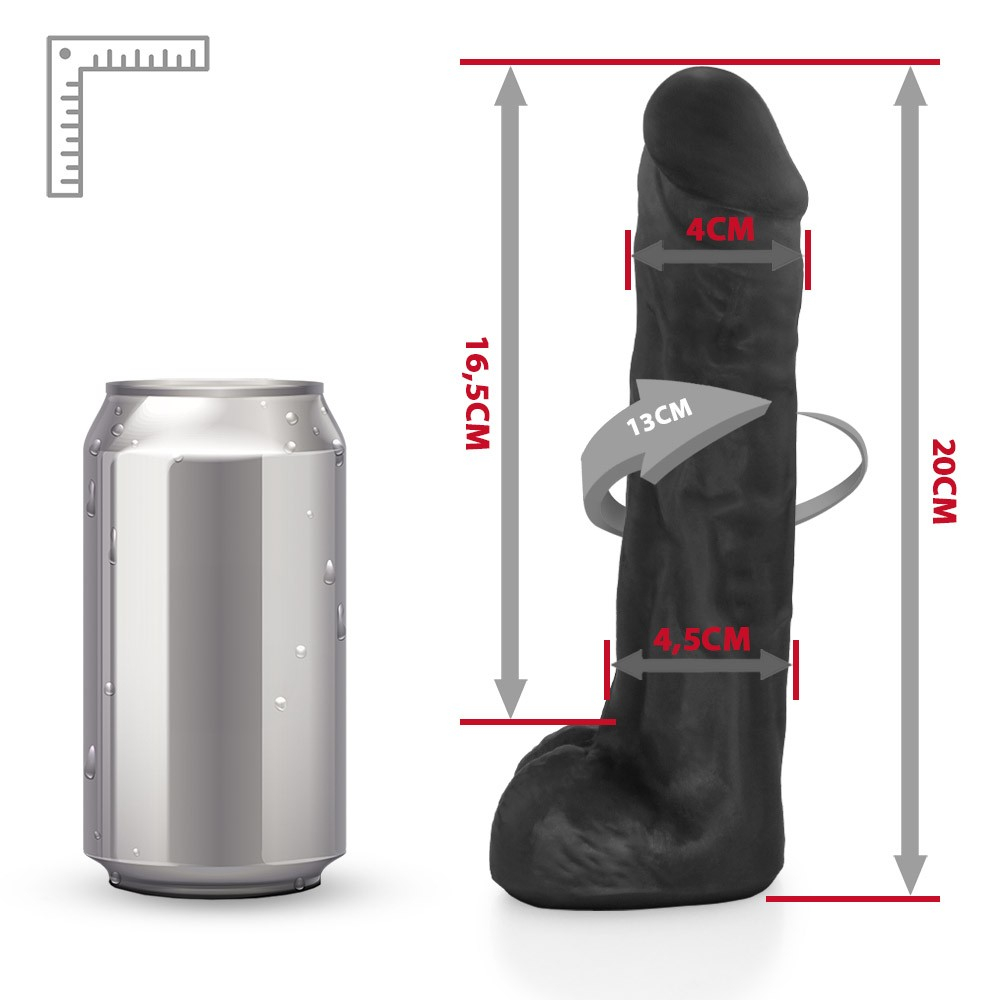 P�nis de Borracha com Escroto Eros 20 x 4,5cm Preto, em vista superior da base