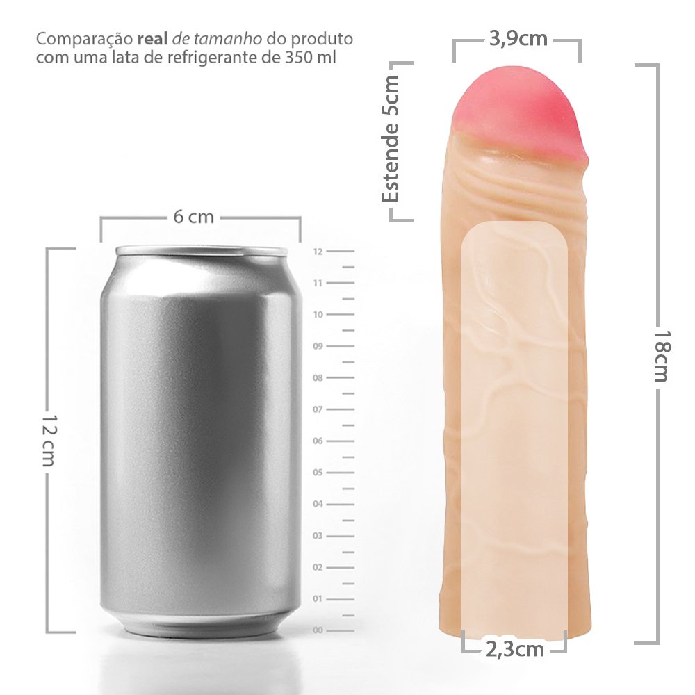 Capa Peniana em Cyberskin 18 x 3,9cm com Extensor Interno de 5cm Chane Bege | Foto 06