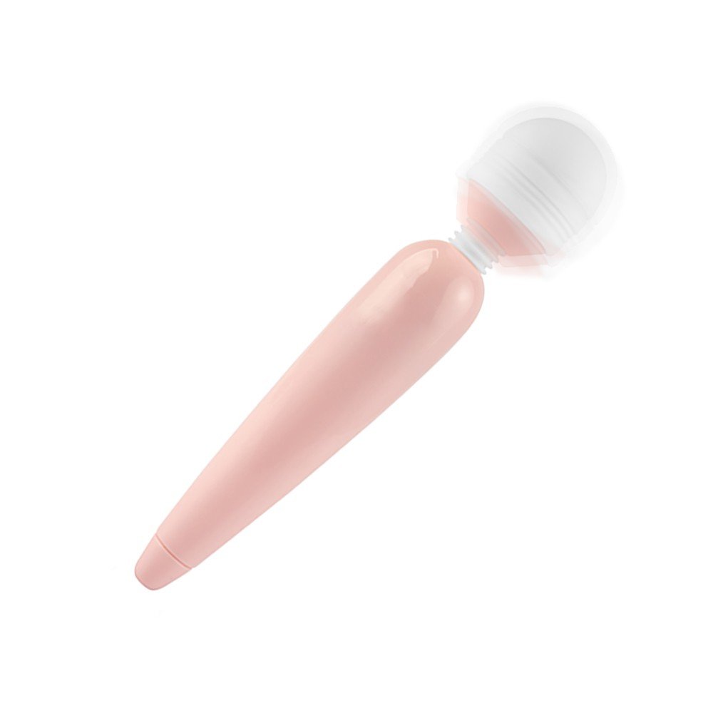 Massageador Er�tico Love Wand Rosa em posi��o angular lateral com cabe�a flex�vel em movimento, mostrando sua capacidade de adapta��o