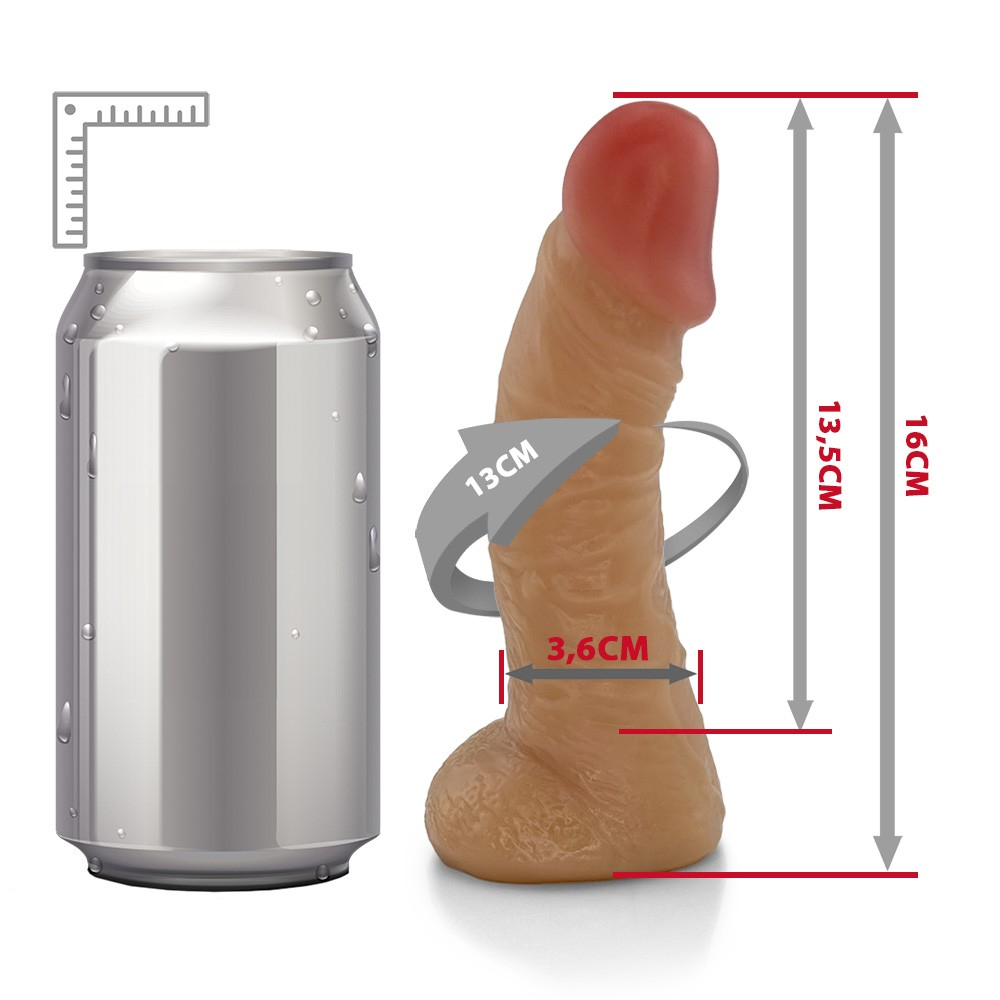 P�nis de Borracha com Veias Hades 16 x 4cm Bege, detalhe da base do dildo, mostrando a estrutura e o material