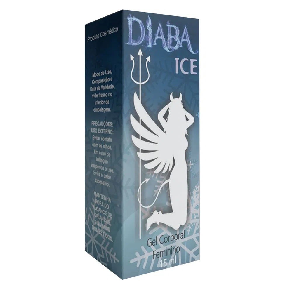 Caixa do Gel Excitante Feminino Ice Diaba 15ml em close, mostrando informa��es de composi��o e precau��es