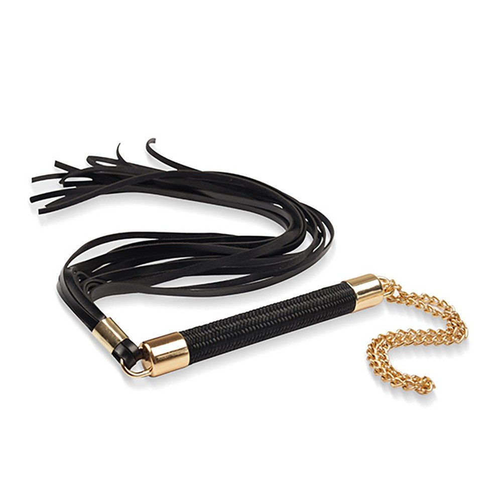 Flogger com Tiras Finas de 50cm e Detalhes Dourados Preto | Foto 02