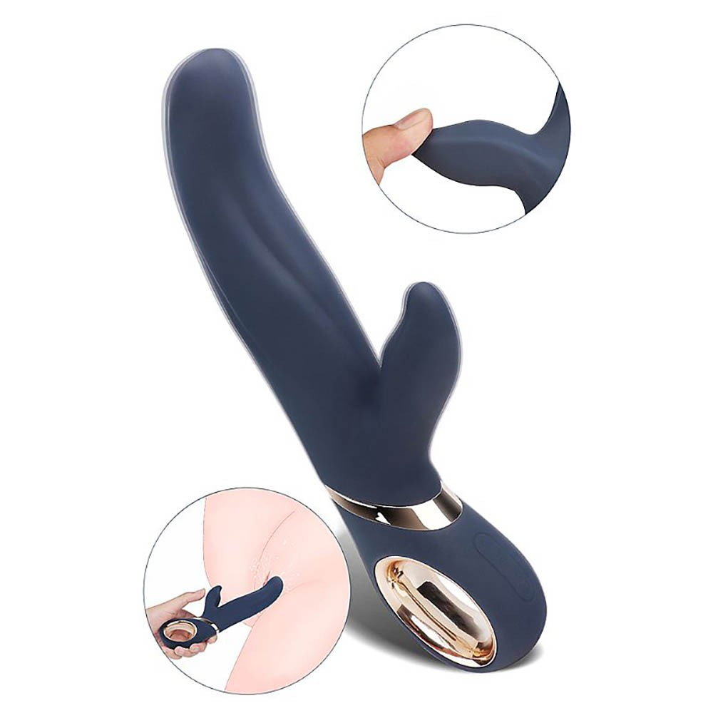 Vibrador Duplo Lyla Azul, imagem de contexto mostrando flexibilidade do silicone e estimula��o dupla