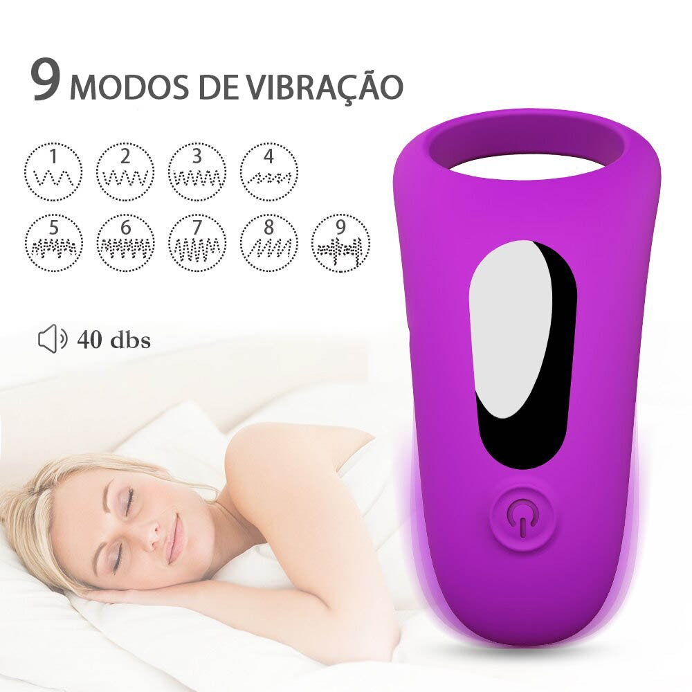 Anel Peniano em Silicone com Estimulador 9 Vibrações Recarregável e Controle sem Fio Himan Roxo | Foto 03