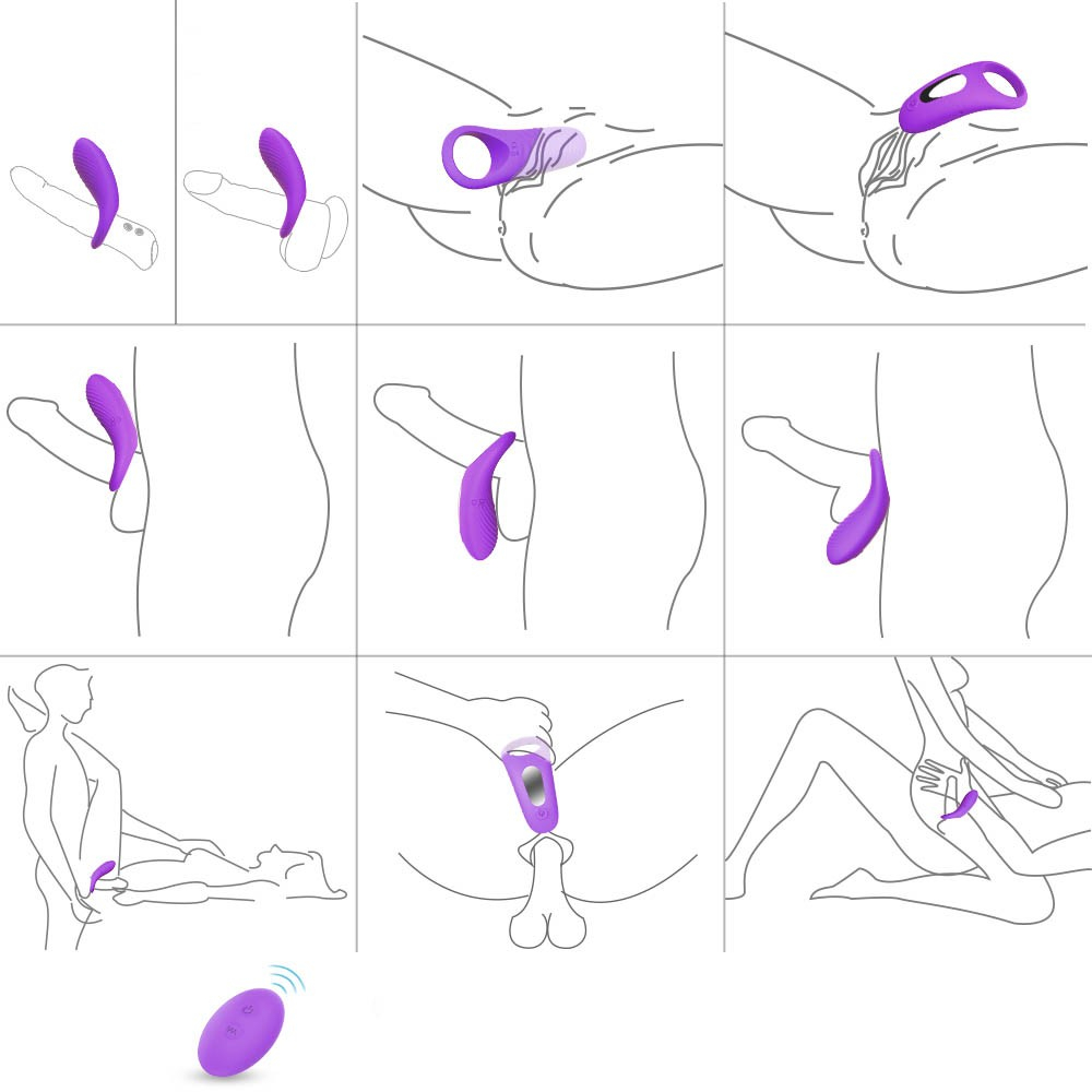 Anel Peniano em Silicone com Estimulador 9 Vibrações Recarregável e Controle sem Fio Himan Roxo | Foto 05