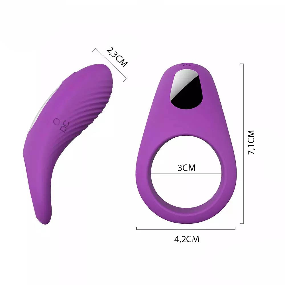 Anel Peniano em Silicone com Estimulador 9 Vibrações Recarregável e Controle sem Fio Himan Roxo | Foto 06