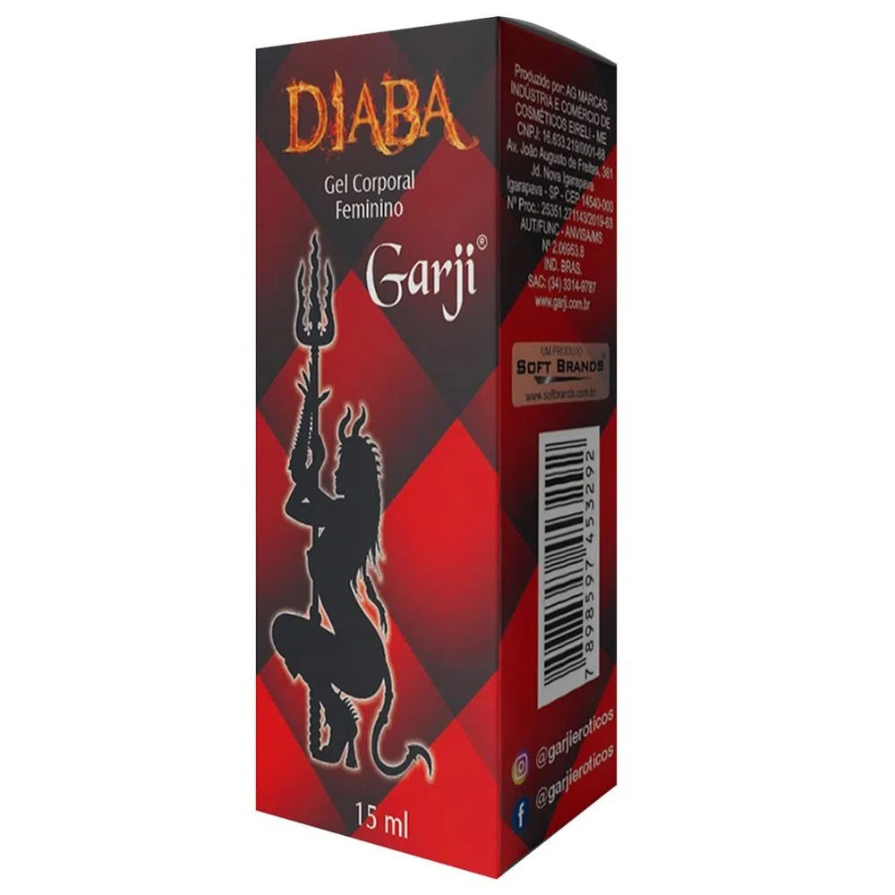 Caixa do Gel Excitante Feminino Hot Diaba 15ml em detalhe, mostrando informa��es do fabricante