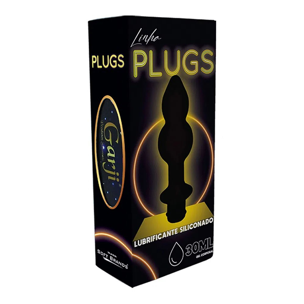 Embalagem do Gel para Sexo Anal Siliconado em Formato de Plug 30ml, com o logo Garji Cosm�tico e informa��es do produto