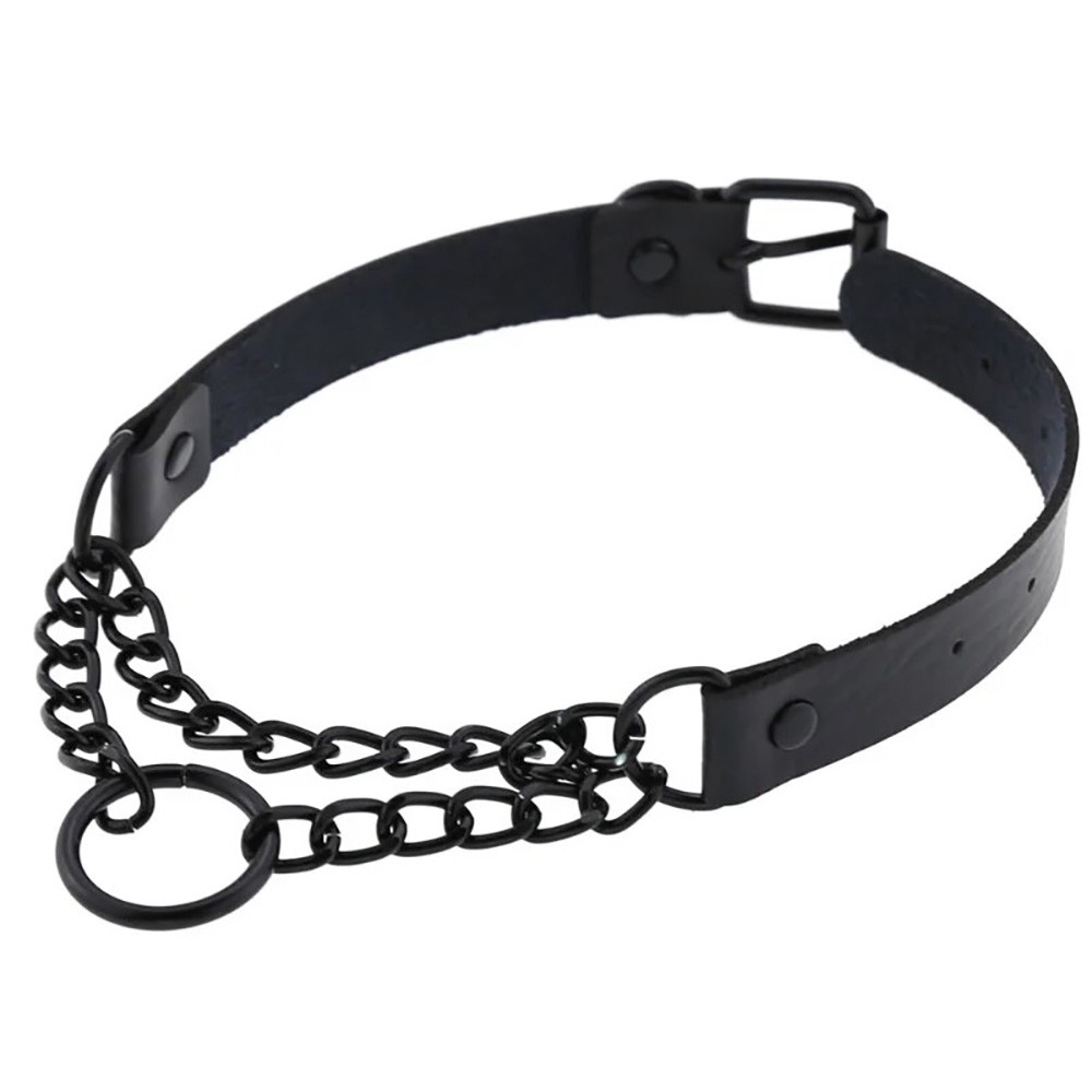 Coleira Social Choker em PU com Corrente e Argola de Metal e Fivela Preta | Foto 03