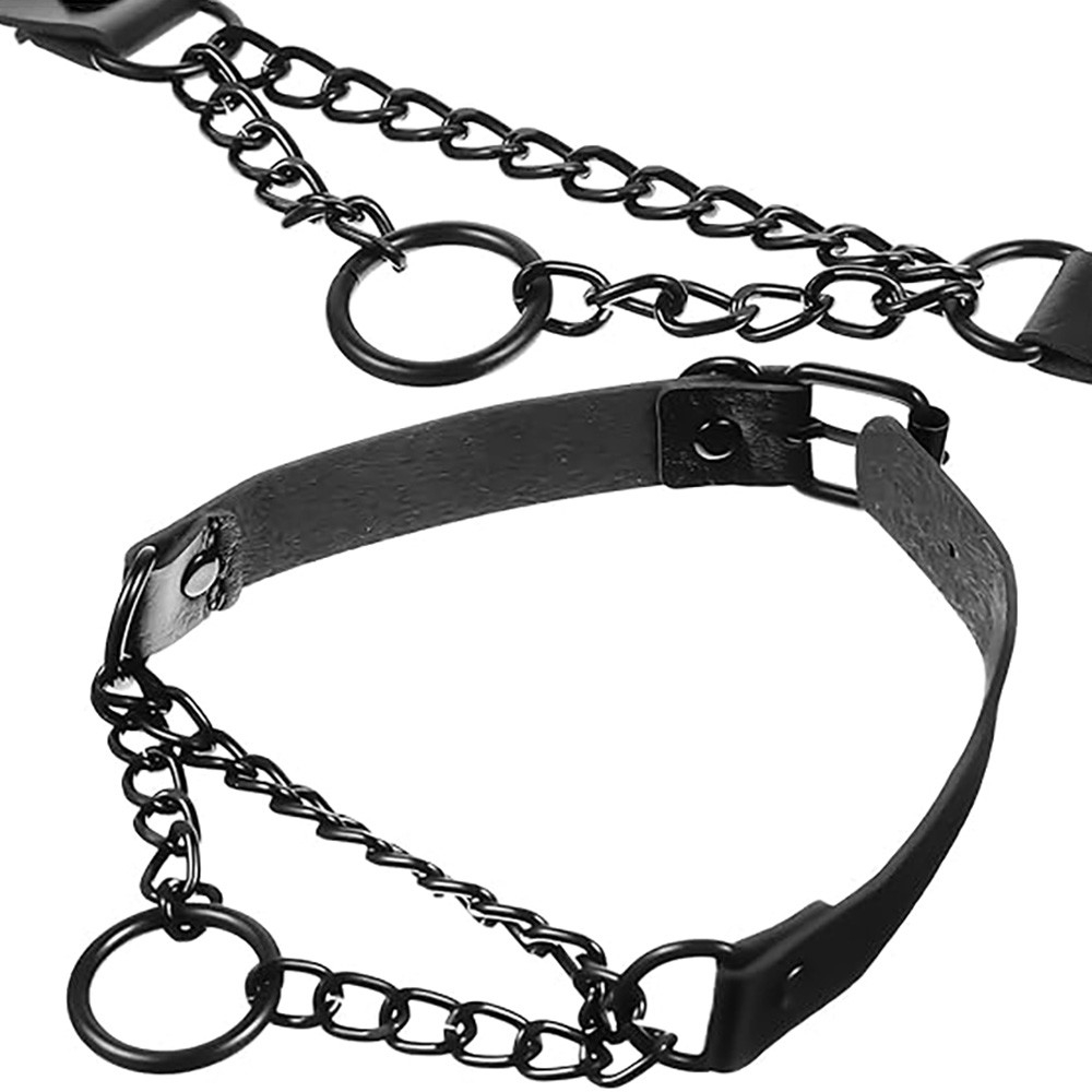 Coleira Social Choker em PU com Corrente e Argola de Metal e Fivela Preta | Foto 04