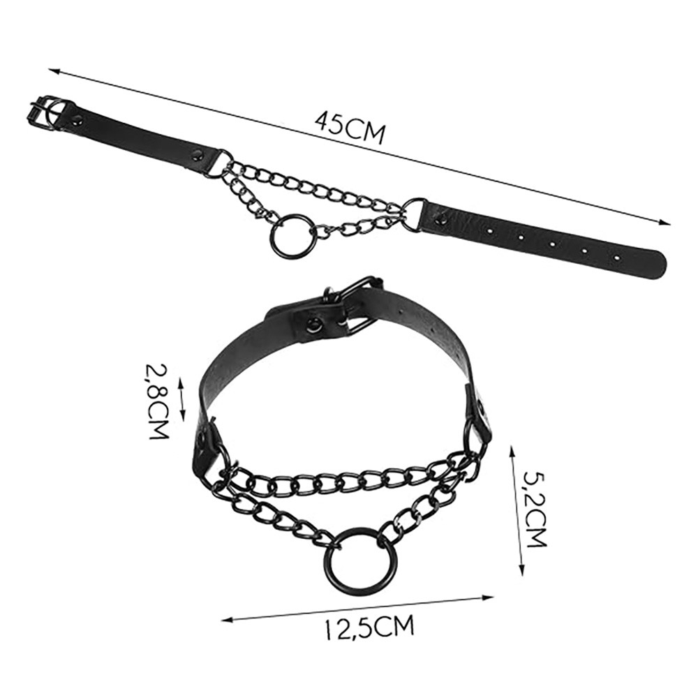 Coleira Social Choker em PU com Corrente e Argola de Metal e Fivela Preta | Foto 06