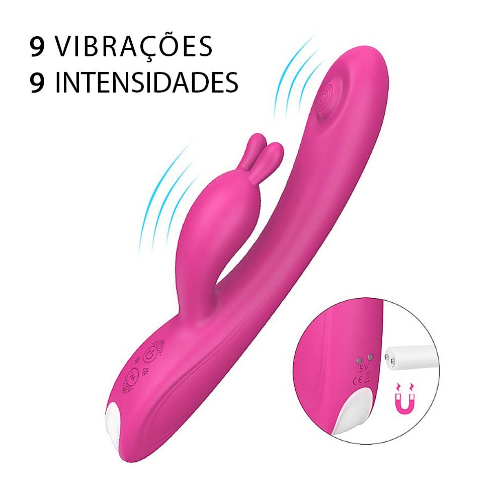 Vibrador Duplo em Silicone com Estimulador Ponto G e 9 Vibrações Recarregável Candy Pink | Foto 02