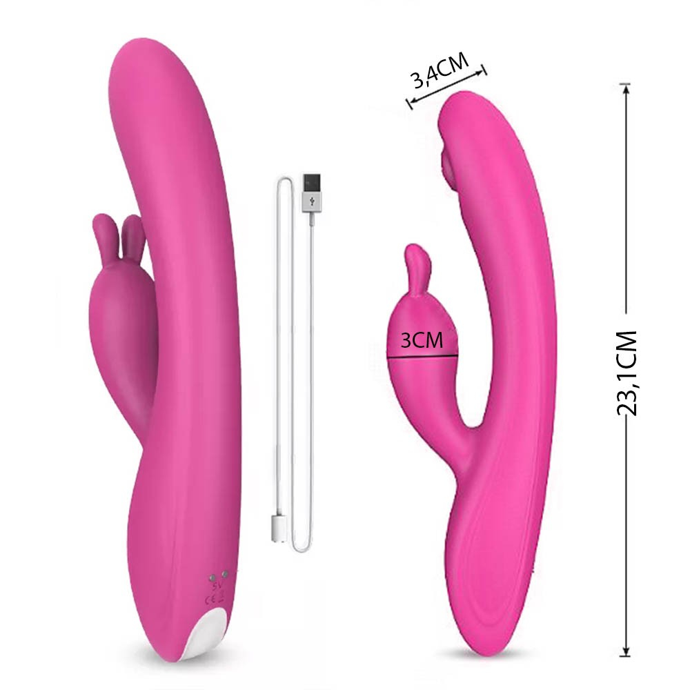 Vibrador Duplo em Silicone com Estimulador Ponto G e 9 Vibrações Recarregável Candy Pink | Foto 06