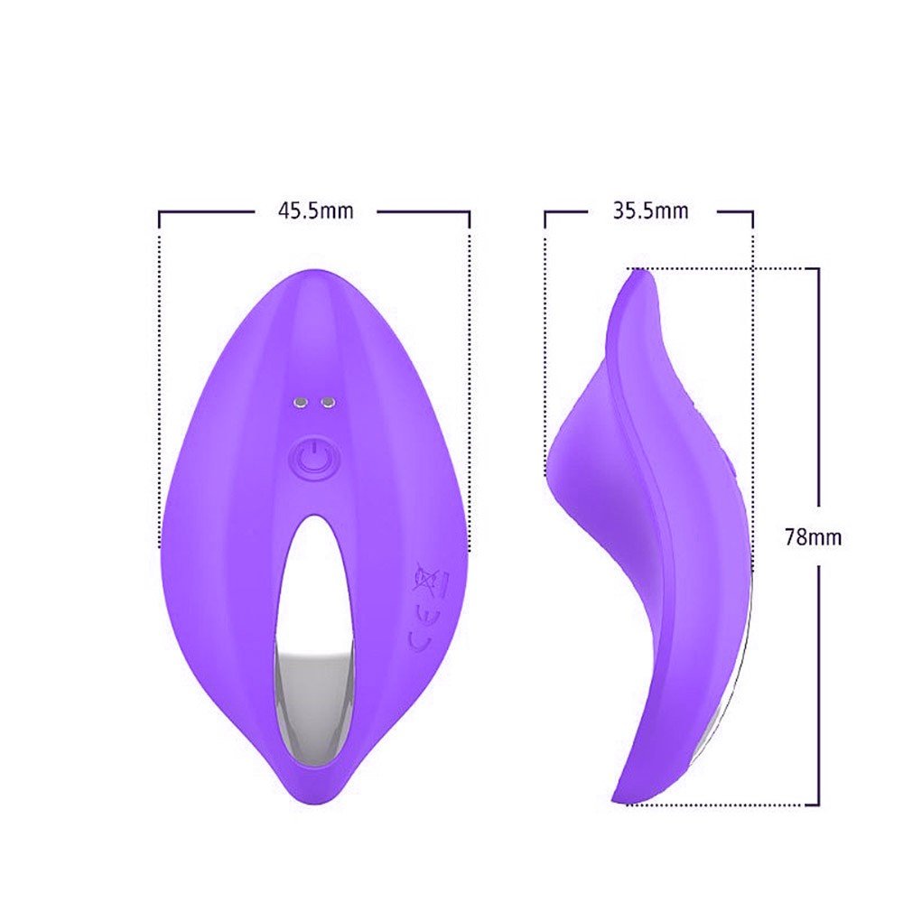 Vibrador para Clit�ris Roxo em Silicone, vista traseira exibindo a porta de carregamento magn�tica e os controles do aparelho