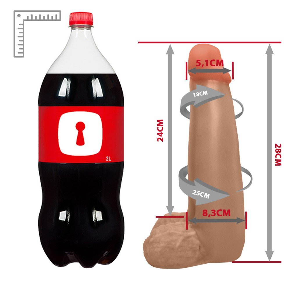 P�nis Gigante e Grosso Flex�vel com Escroto Longo 28 x 8,3cm Bege | Dildo em diferentes �ngulos, exibindo sua flexibilidade e o detalhe do material.