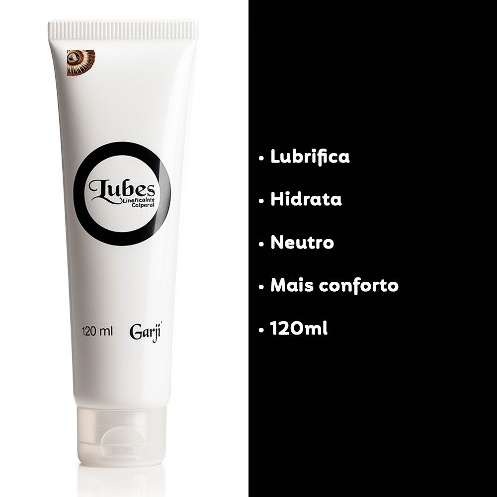 Lubrificante Lubes Neutro 120ml, id�ntico � primeira imagem, com adendo � direita destacando: '- Lubrifica - Hidrata - Neutro - Mais conforto - 120ml'.