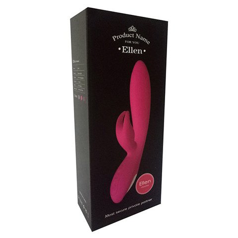 Caixa do Lubrificante Lubes Neutro 120ml, preta com arte em rosa de um vibrador, e o nome 'Ellen Product Name'.