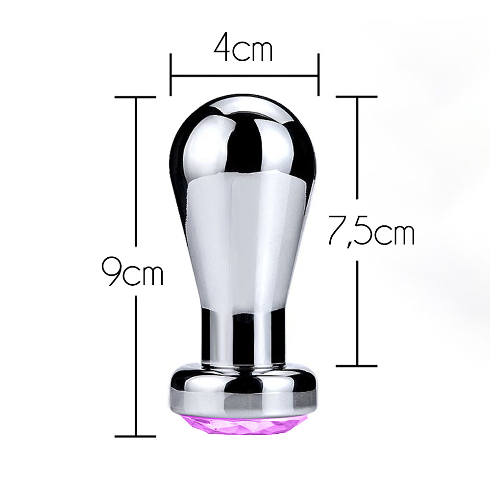 Comparativo de tamanho do Plug Anal Joia em A�o Oval Tamanho P, cor Rosa, com uma m�o para refer�ncia