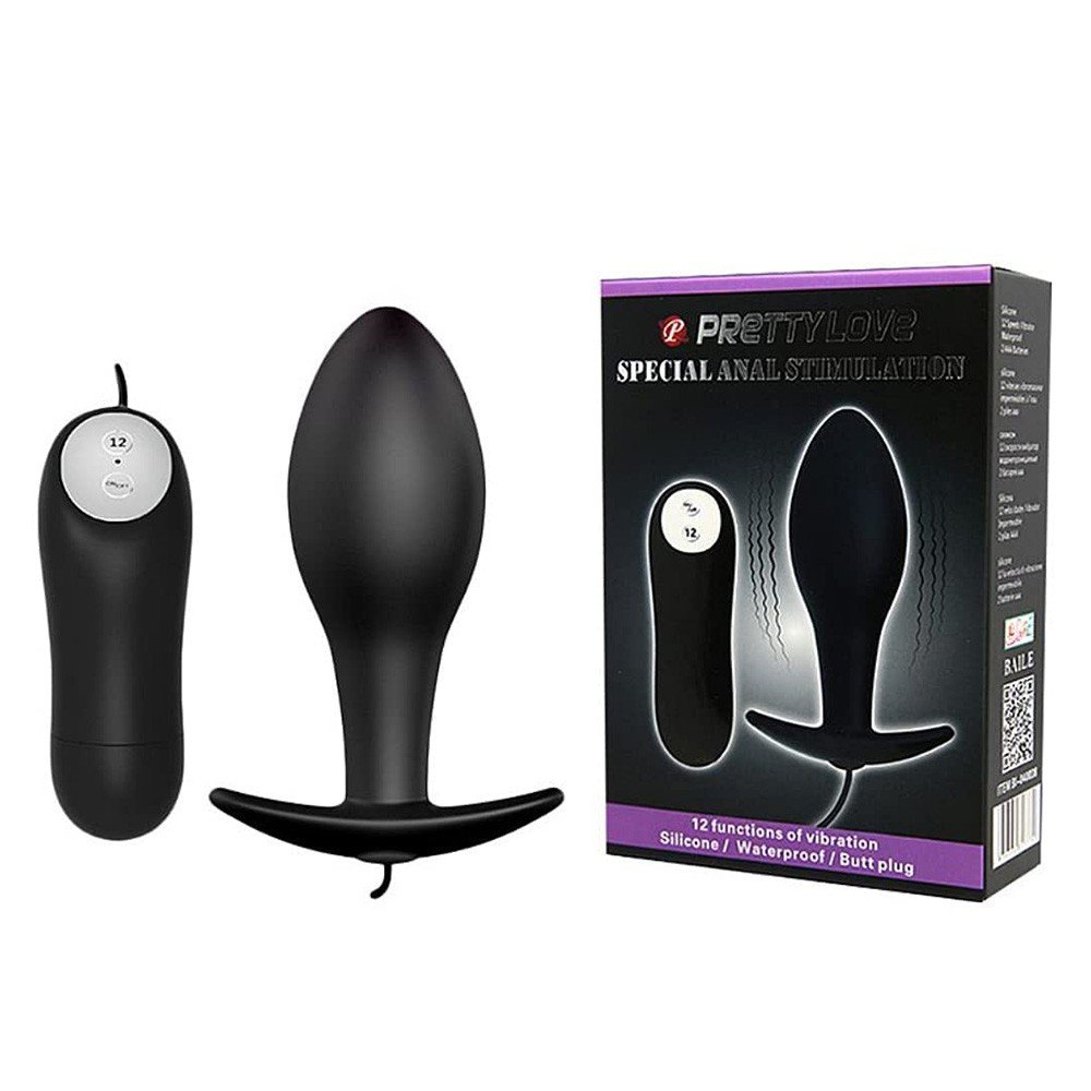 Plug Anal com Vibrador em Silicone com 12 Vibrações e Controle com Fio 8 x 3cm Preto | Foto 01