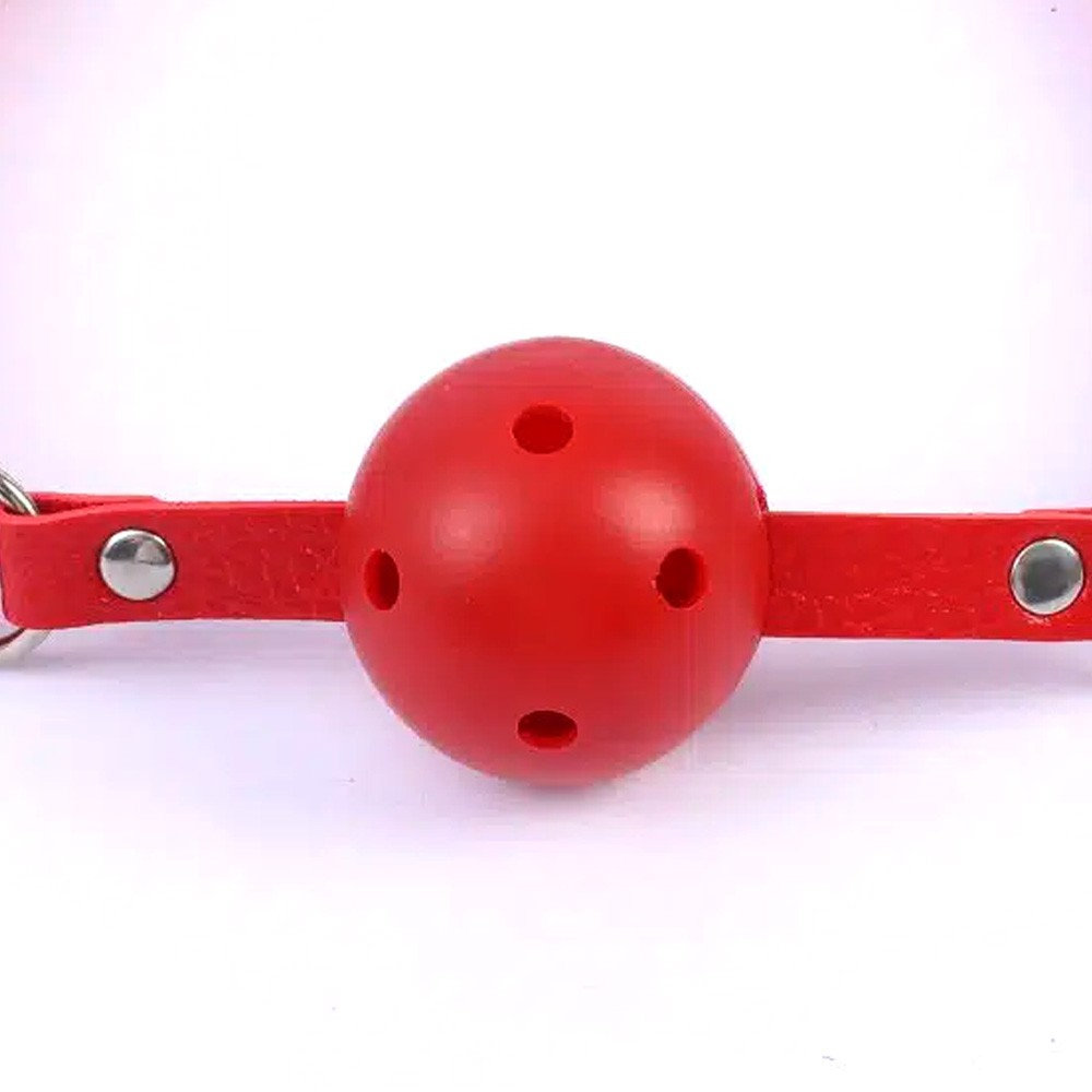 Mordaça com Bola Plástica e Tiras em PU (Imitação de Couro) Vermelho | Foto 03