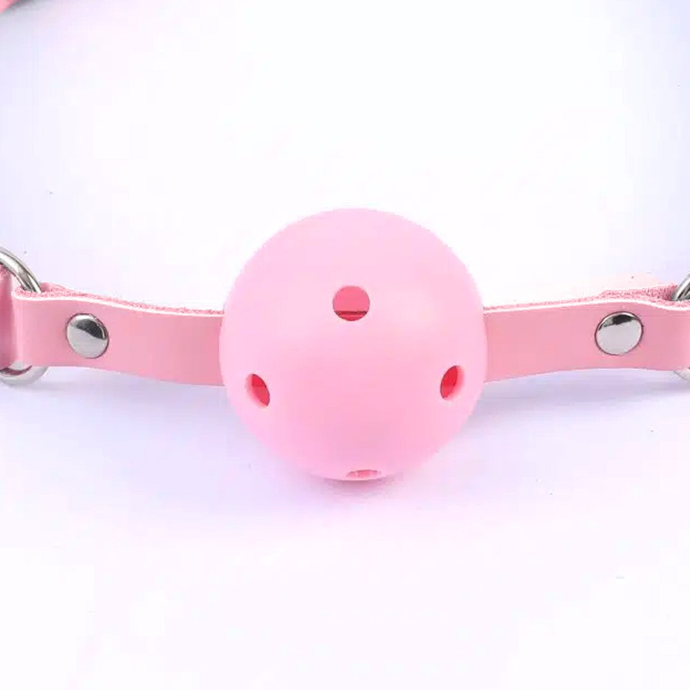 Mordaça com Bola Plástica e Tiras em PU (Imitação de Couro) Rosa | Foto 03