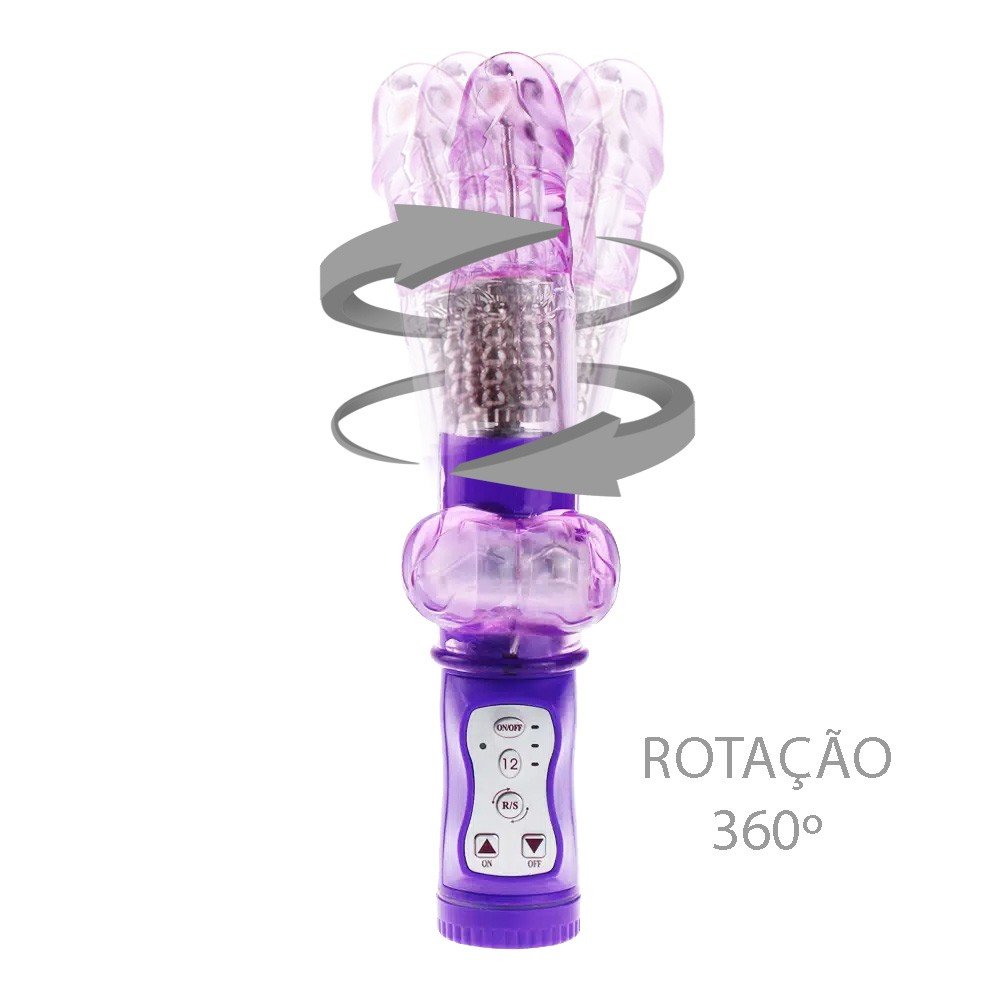 Vibrador Rabbit Formato de Pênis com 12 Vibrações Roxo | Foto 04