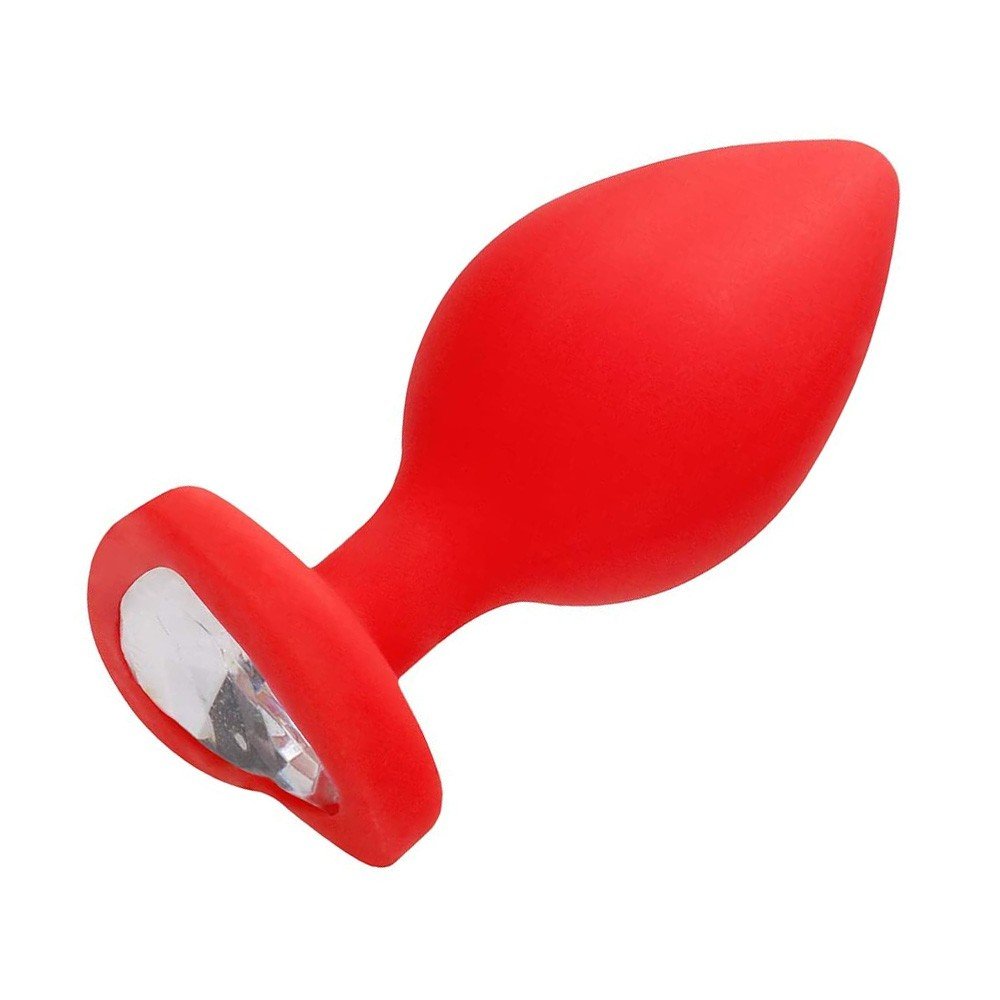 Plug Anal Joia em Silicone com Base em Formato de Cora��o Tamanho P Vermelho | Foto 02
