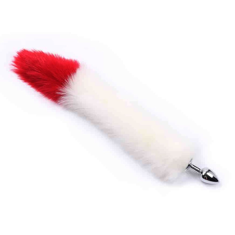 Plug Anal Rabo de Raposa em A�o Tamanho P Branco e Vermelho | Foto 02