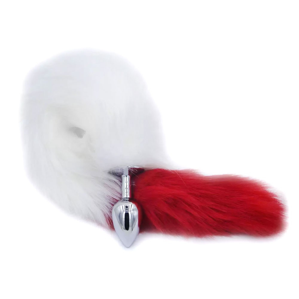 Plug Anal Rabo de Raposa em A�o Tamanho P Branco e Vermelho | Foto 03