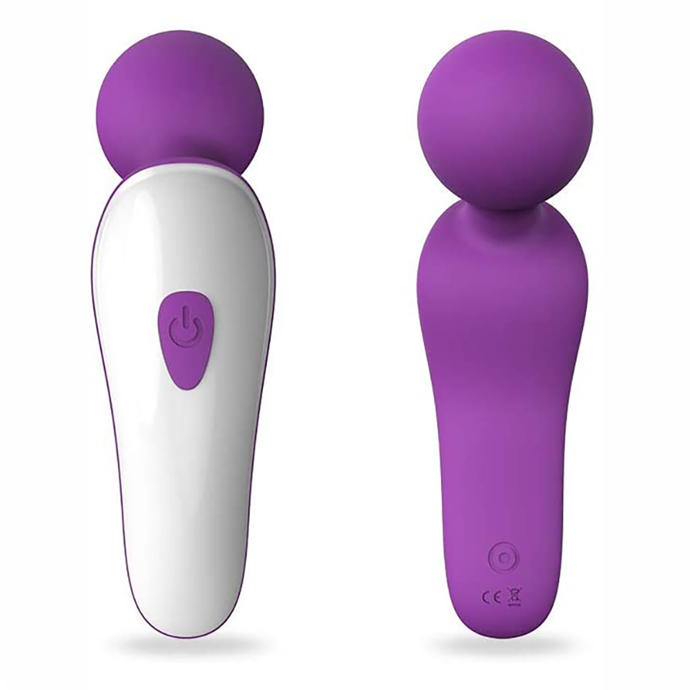 Vista frontal e traseira do Massageador Er�tico EVE Roxo, destacando o bot�o de controle e a porta de carregamento