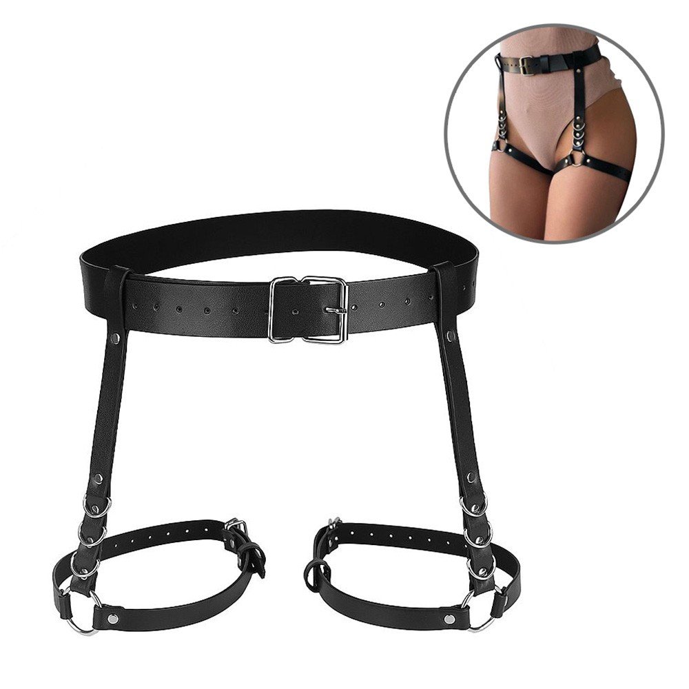 Arreio em PU (Imitação de Couro) Sado Harness de Coxa e Cintura Ajustável Preto | Foto 01