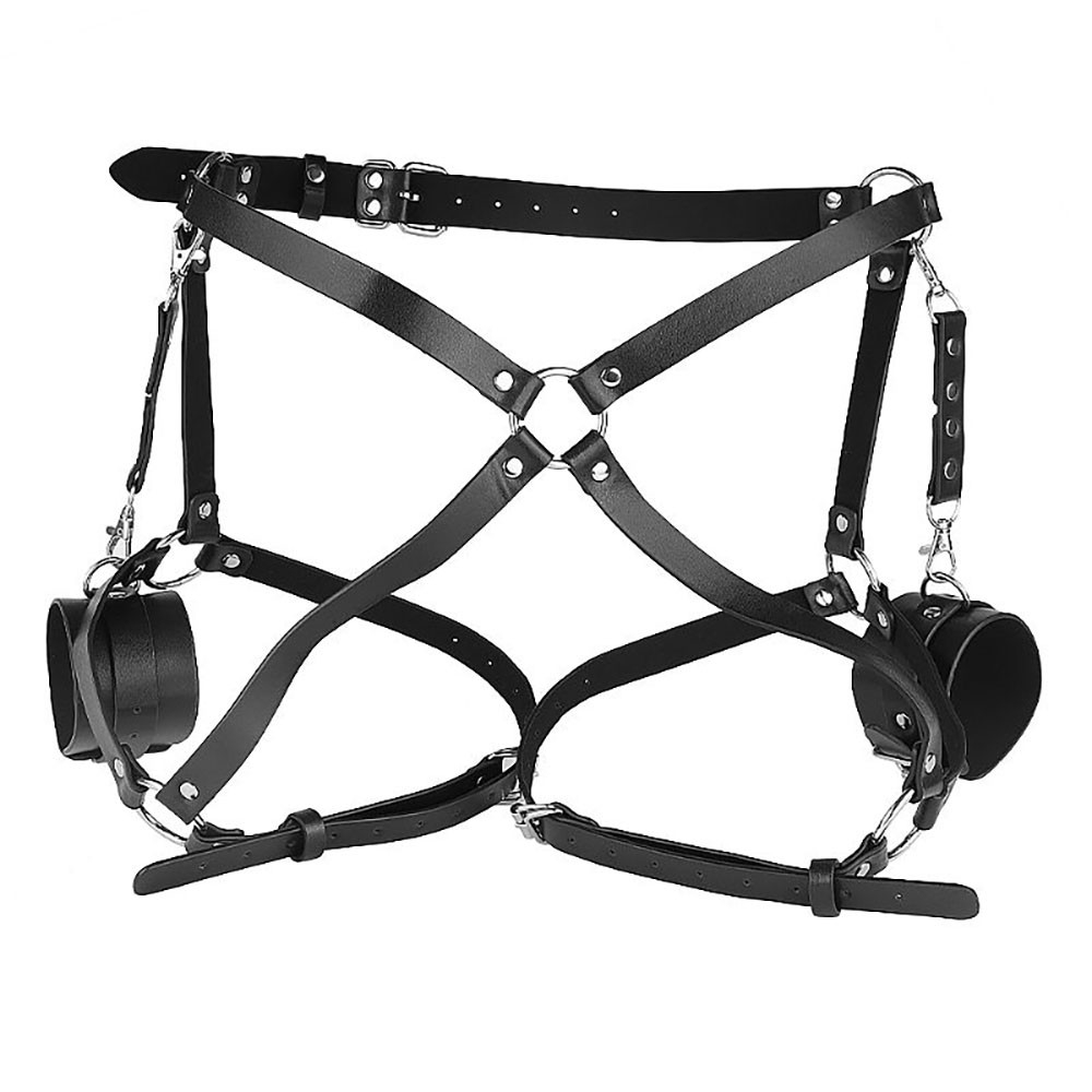 Arreio em PU (Imitação de Couro) Sado Harness de Coxa e Cintura Ajustável com Algemas Preto | Foto 02