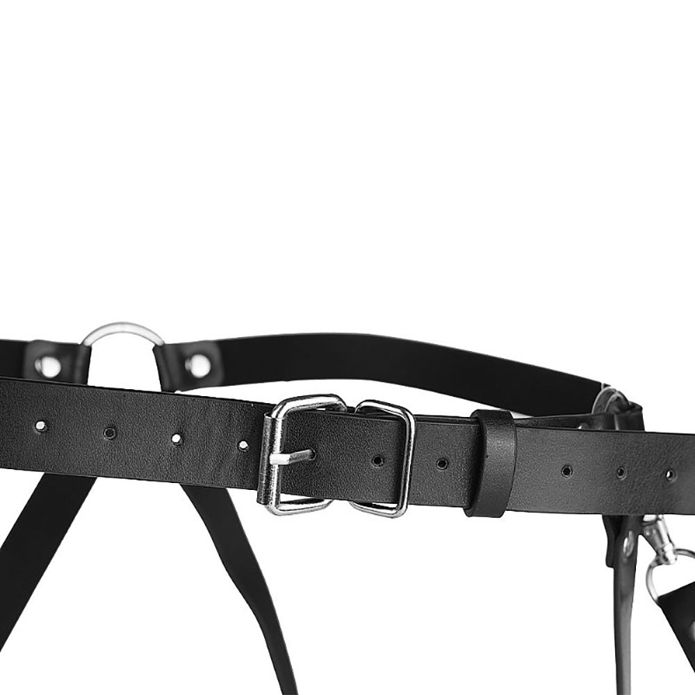 Arreio em PU (Imitação de Couro) Sado Harness de Coxa e Cintura Ajustável com Algemas Preto | Foto 05