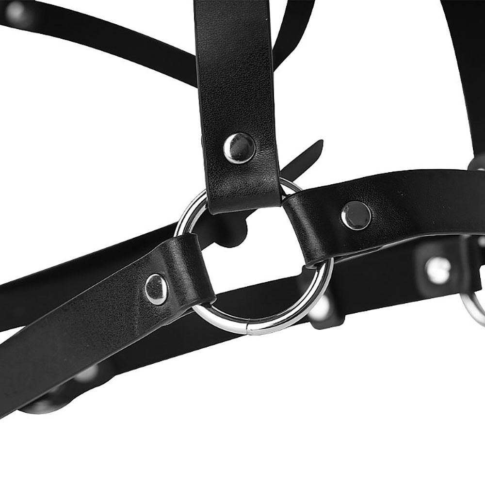 Arreio em PU (Imitação de Couro) Sado Harness de Coxa e Cintura Ajustável com Algemas Preto | Foto 06