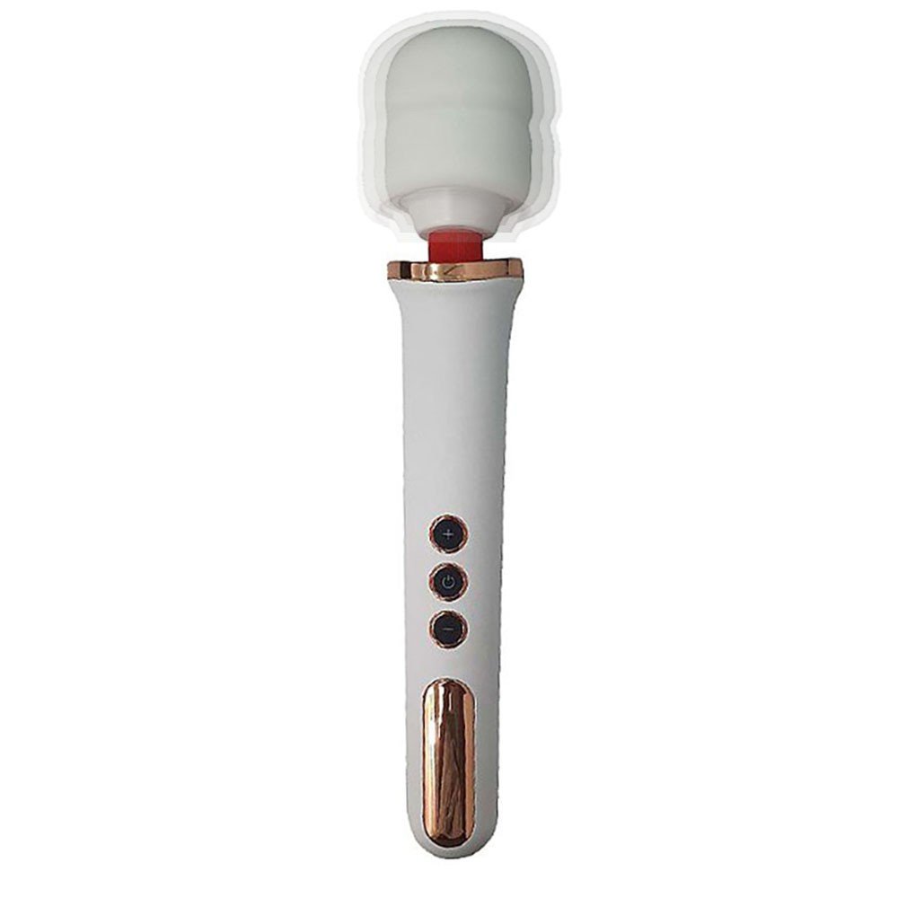 Massageador Er�tico Recarreg�vel Manfly Wand Branco em um fundo abstrato, transmitindo a sensa��o de prazer e luxo