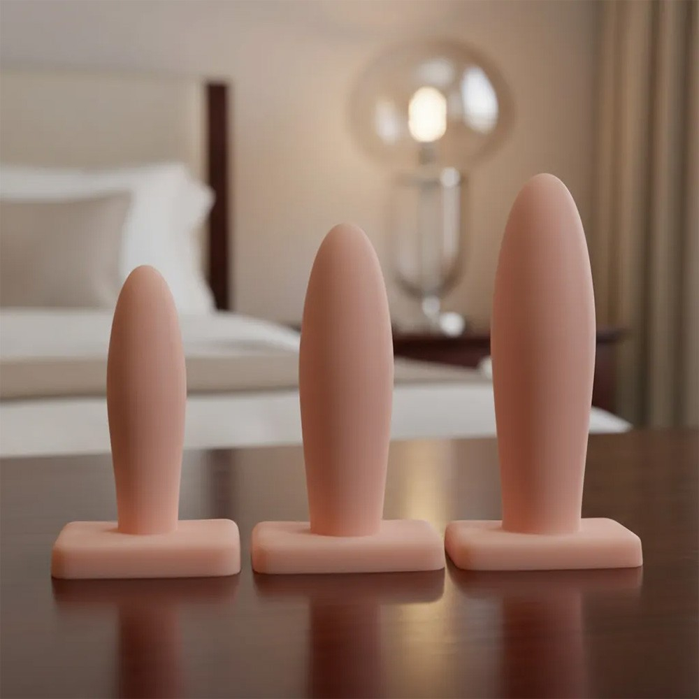 Kit Plug Anal Básico com 3 Tamanhos 9, 10,5 e 12,5 cm em Pvc Flexível Bege | Foto 02