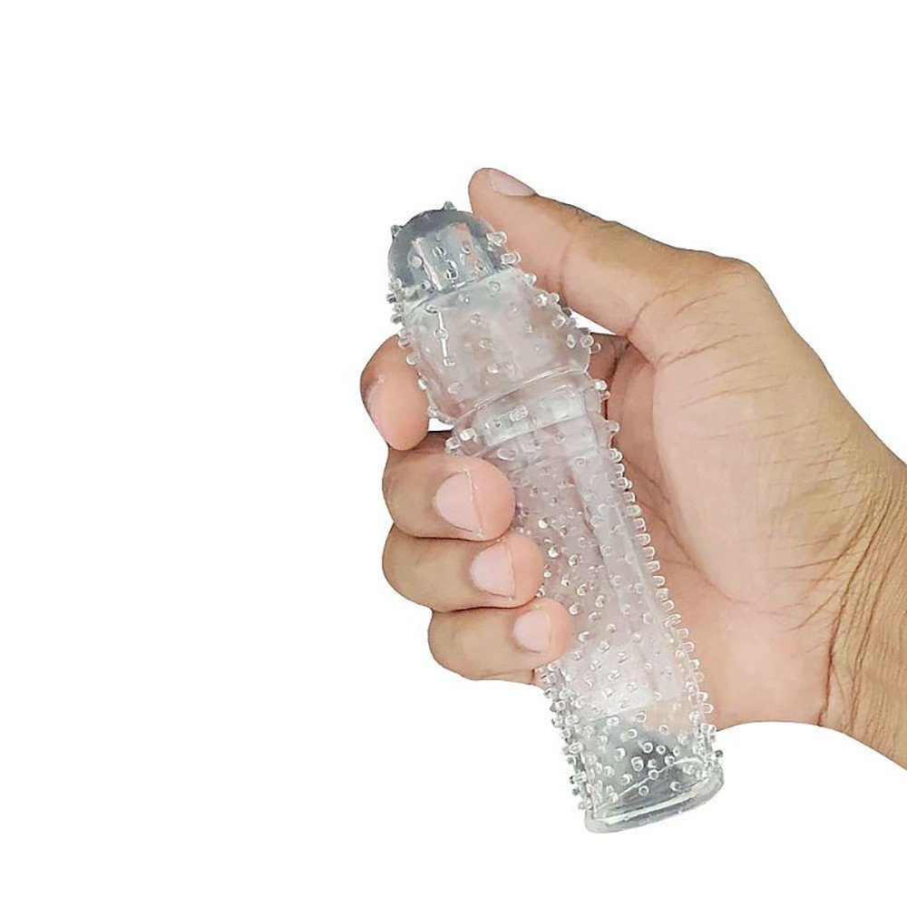 Capa Peniana sem Vibrador em Jelly com Textura 14,5 x 3,5cm Transparente | Foto 04