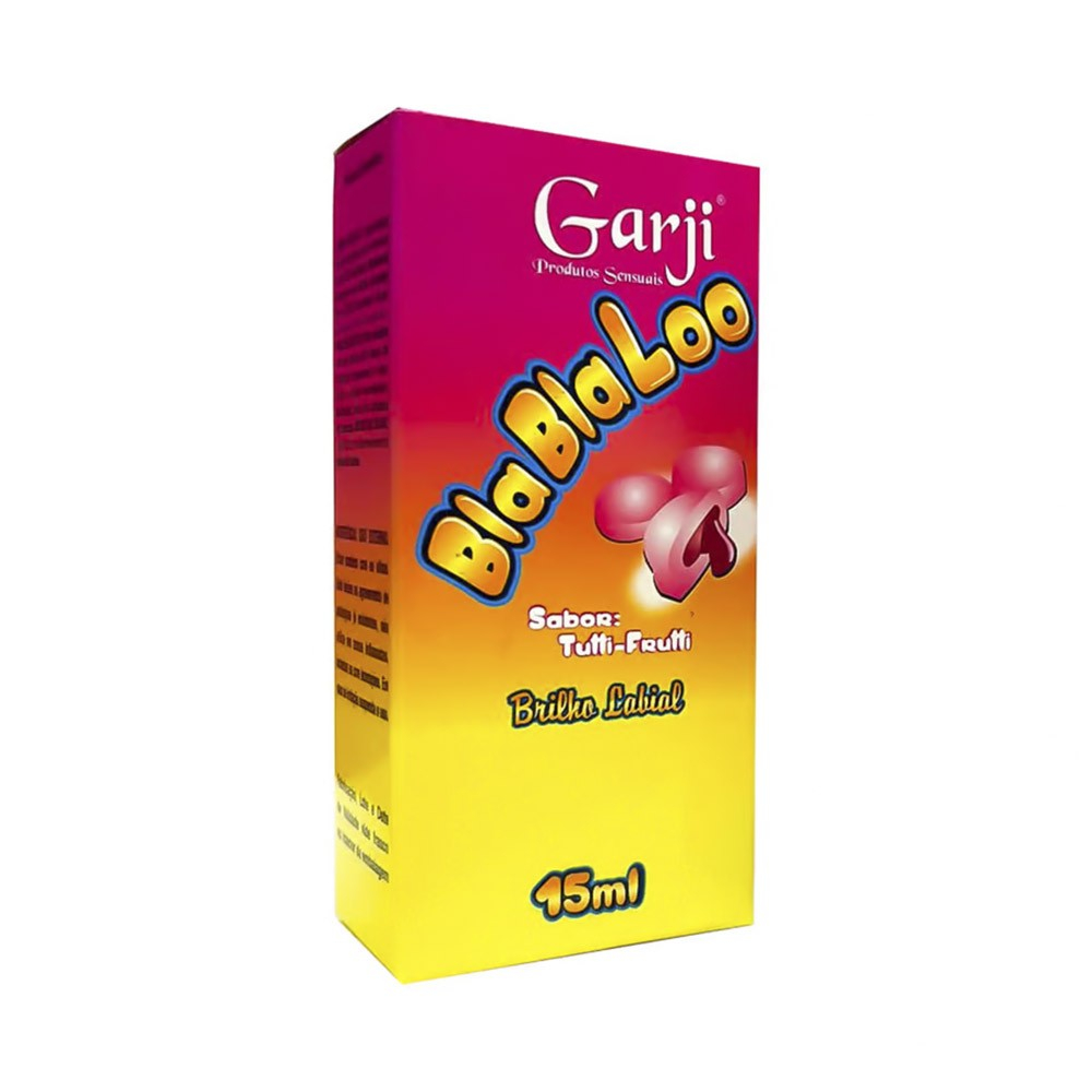 Conjunto do Gel do Beijo Brilho Labial Comest�vel BlaBlaLoo Tutti-Frutti 15ml, embalagem de caixa e bisnaga