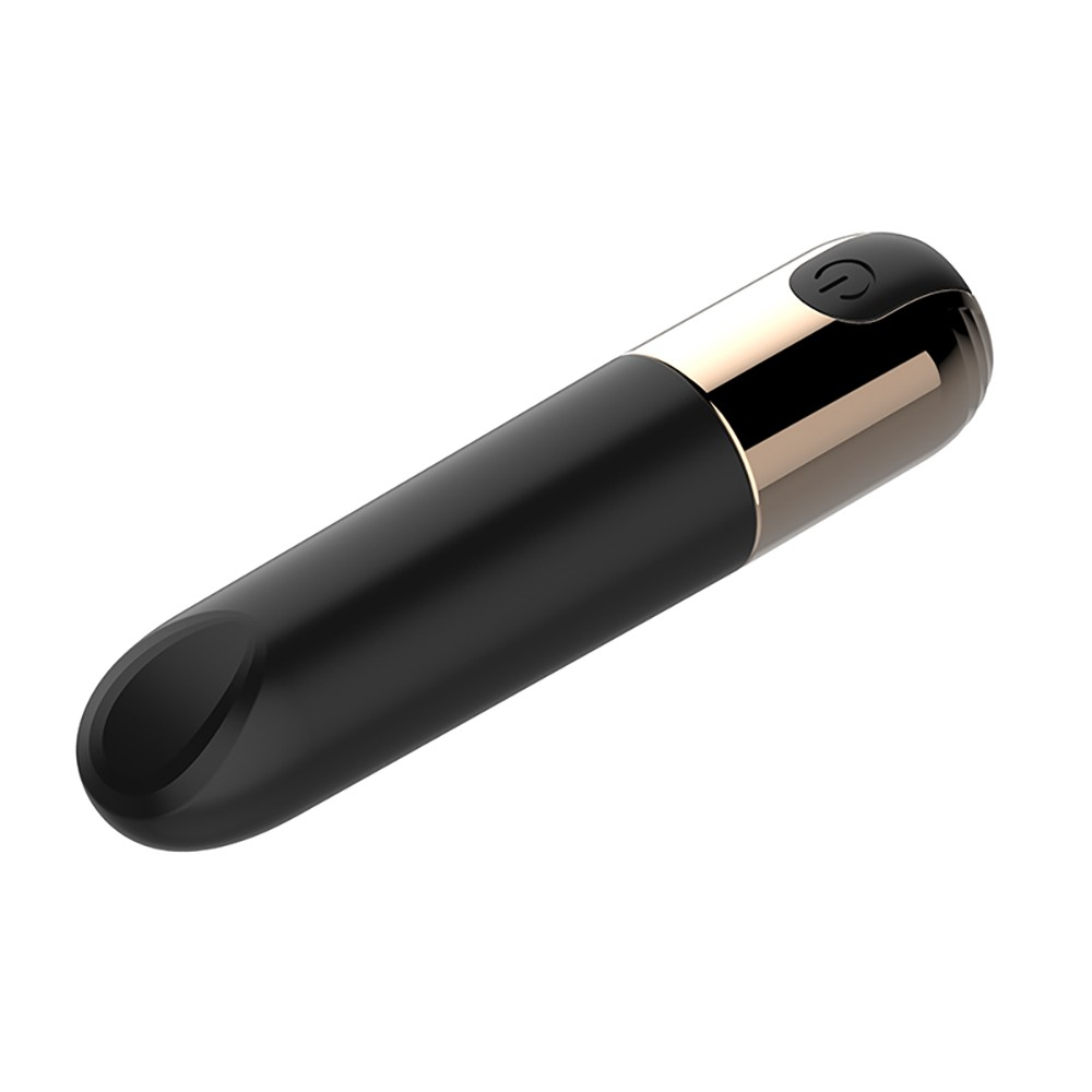 Vibrador Bullet The Jet Preto em angulo diferente, mostrando o acabamento em silicone premium e a base carregavel