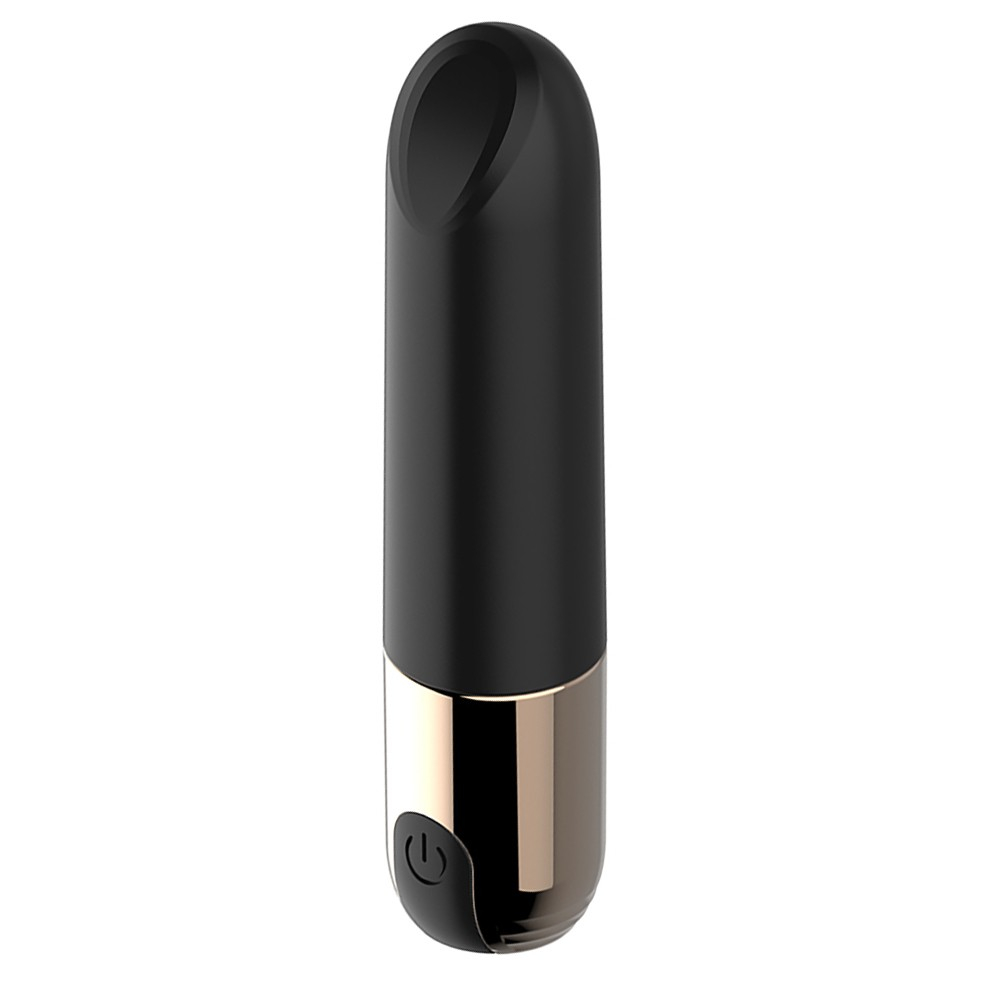 Vibrador Bullet The Jet Preto em vista aerea, evidenciando a suavidade do silicone e o design minimalista