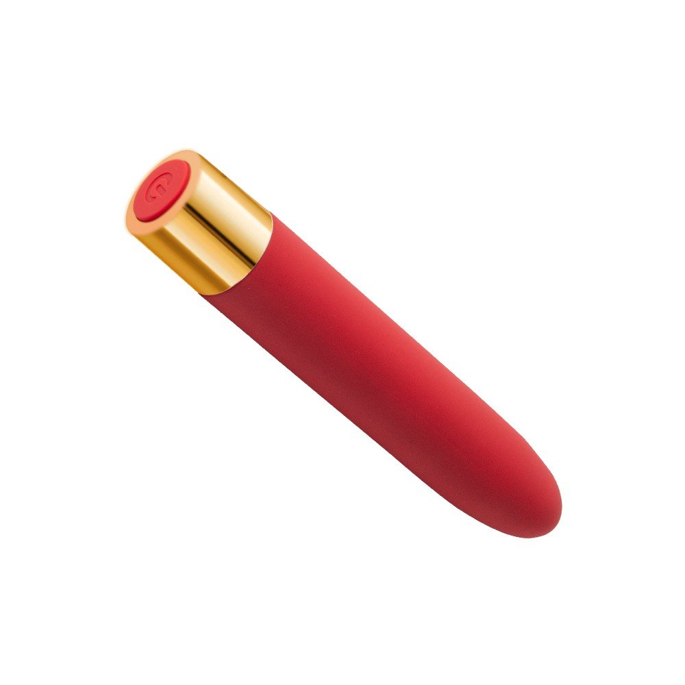 Vibrador Personal Desire Vermelho com base dourada e bot�o de ligar/desligar - vista superior