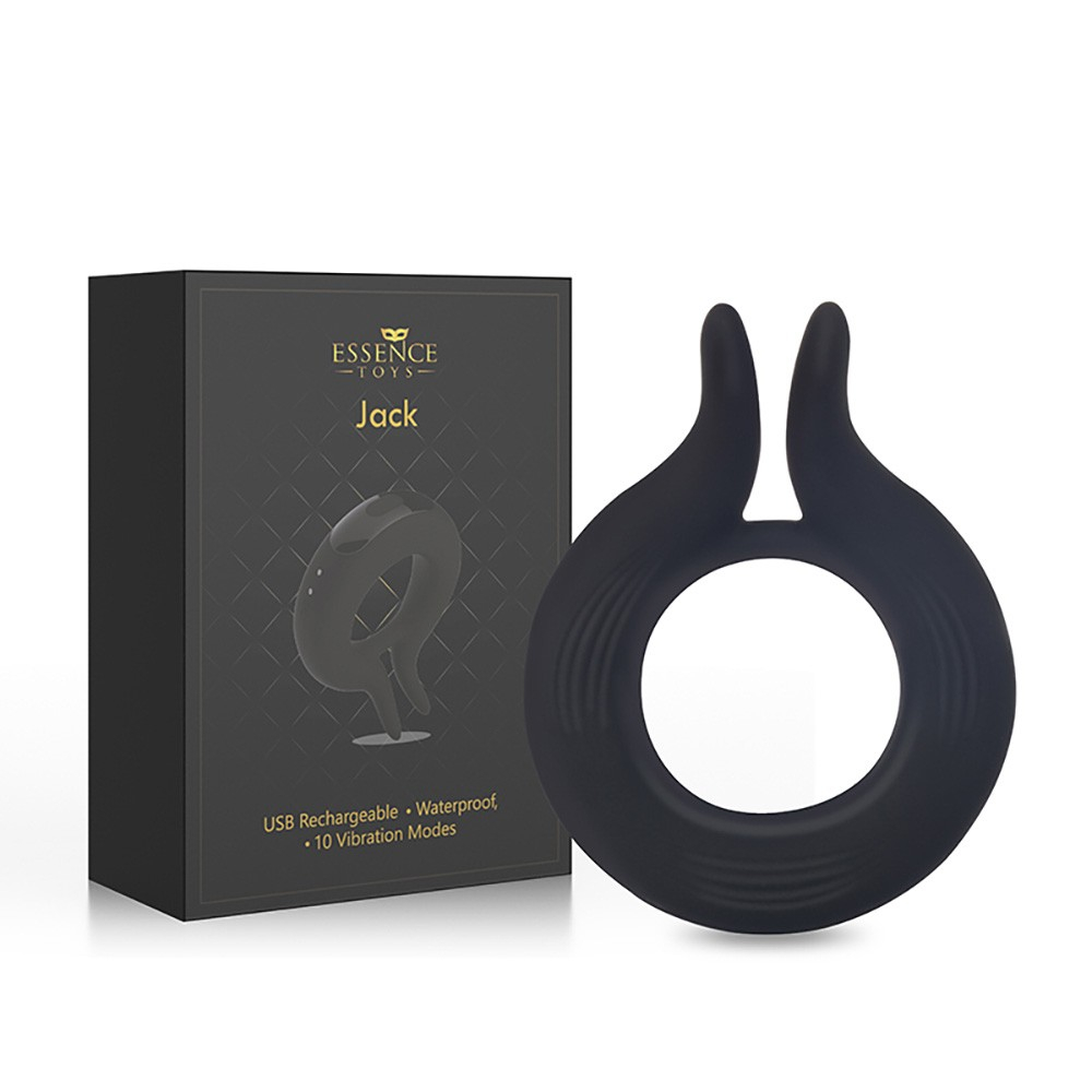 Anel Peniano em Silicone Recarregável com 10 Vibrações Jack Preto | Foto 01