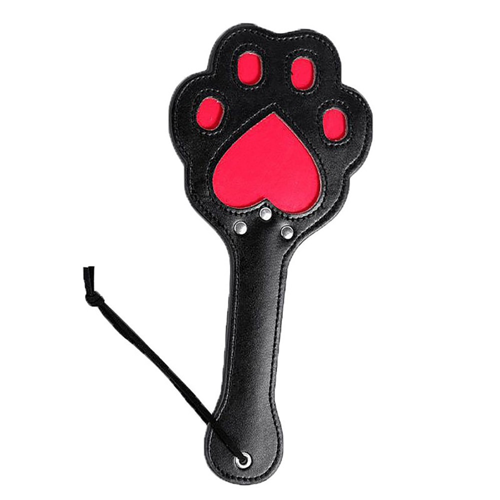 Palmatória em PU (Imitação de Couro) 28 x 13cm Formato Pata de Gato Preta e Vermelha | Foto 01