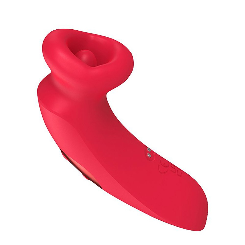 Sugador de Clit�ris Recarreg�vel em Silicone Vermelho - Vista lateral com bot�es de controle