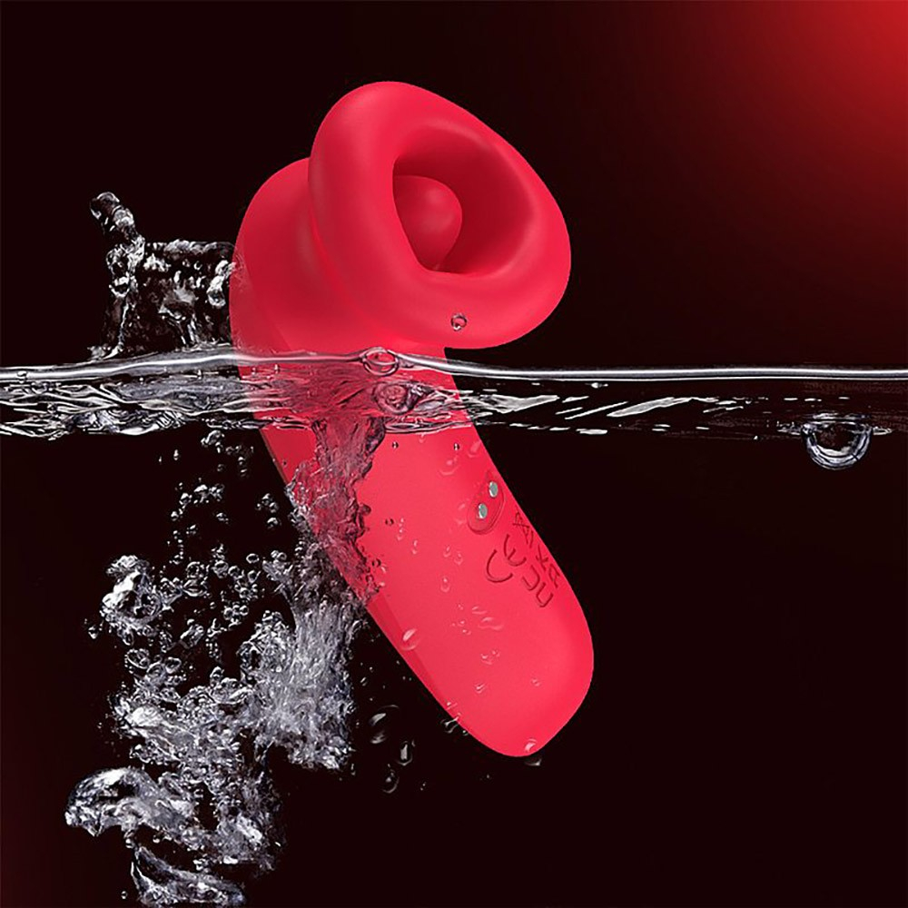 Sugador de Clit�ris Recarreg�vel em Silicone Vermelho - Imagem submersa na �gua, destacando ser � prova d'�gua