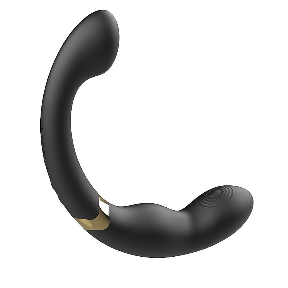 Vibrador Duplo Recarreg�vel em Silicone Max C Preto - Vista Frontal Curvada