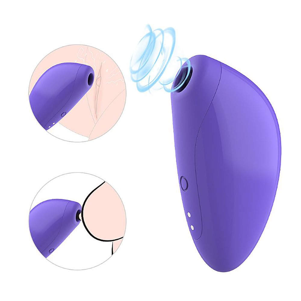 Pulsador de Clit�ris Recarreg�vel Roxo focando nas bolhas de suc��o/pulsa��o e no uso em �rea de clit�ris e mamilos.